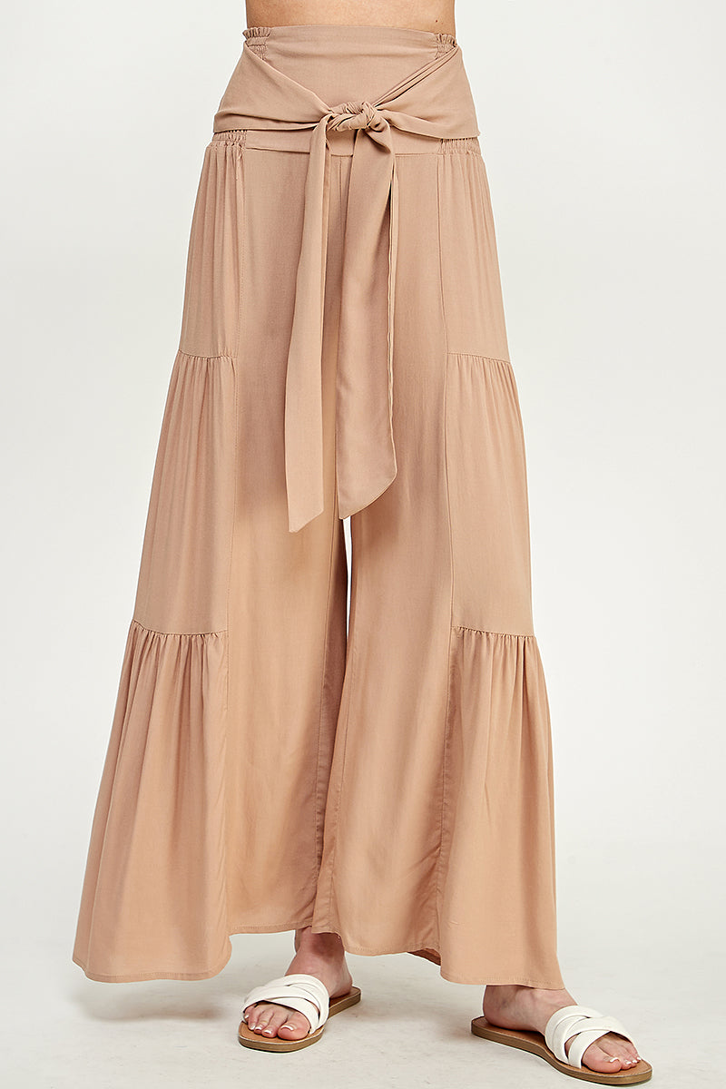 SB0217-1pc-WOVEN SMOCKING WAIST LONG PANTS-$17 (Sample Fir Display)