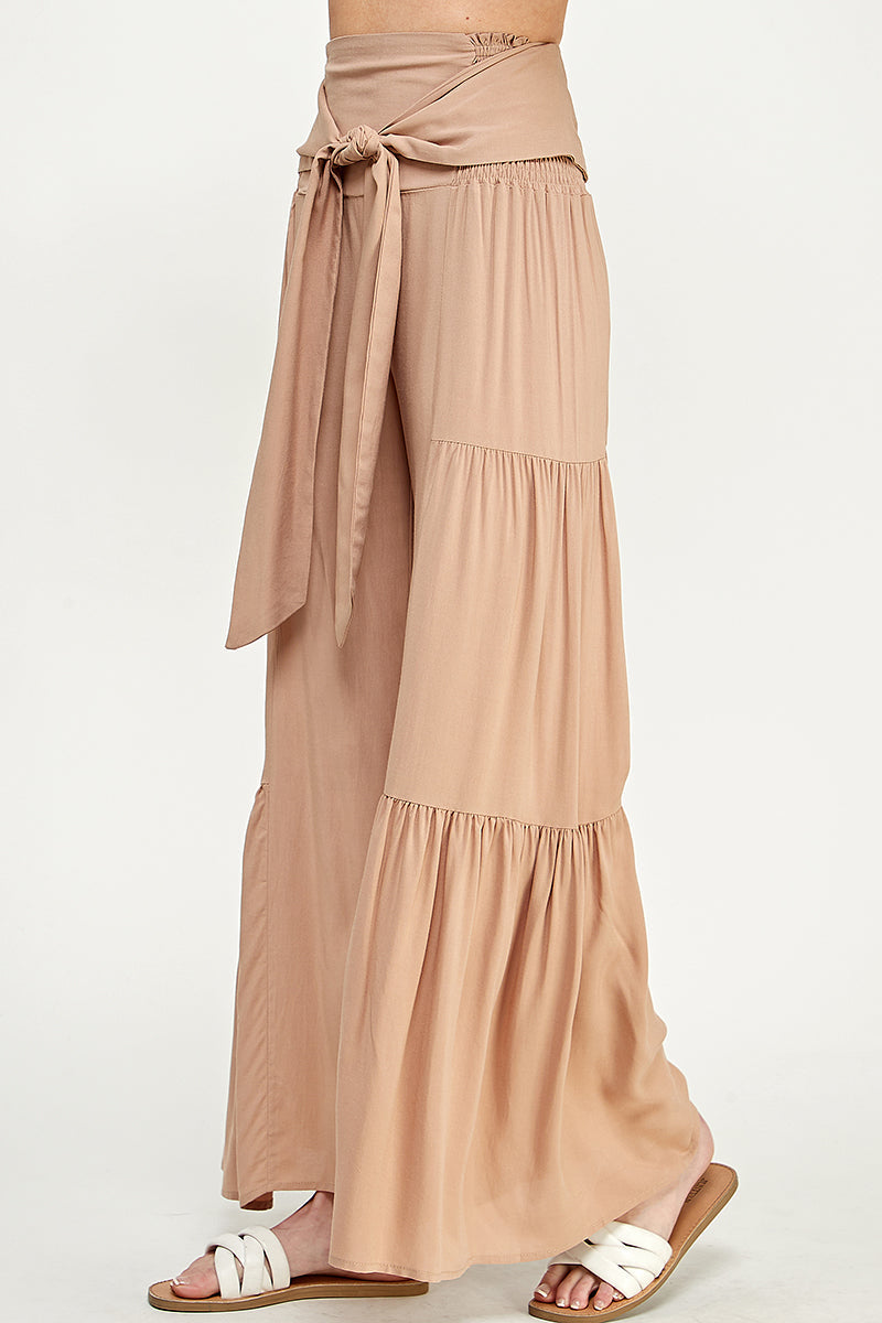 SB0217-1pc-WOVEN SMOCKING WAIST LONG PANTS-$17 (Sample Fir Display)