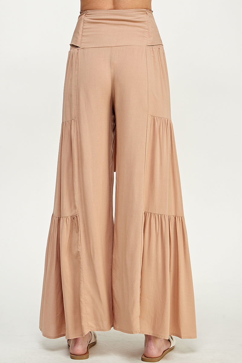 SB0217-1pc-WOVEN SMOCKING WAIST LONG PANTS-$17 (Sample Fir Display)