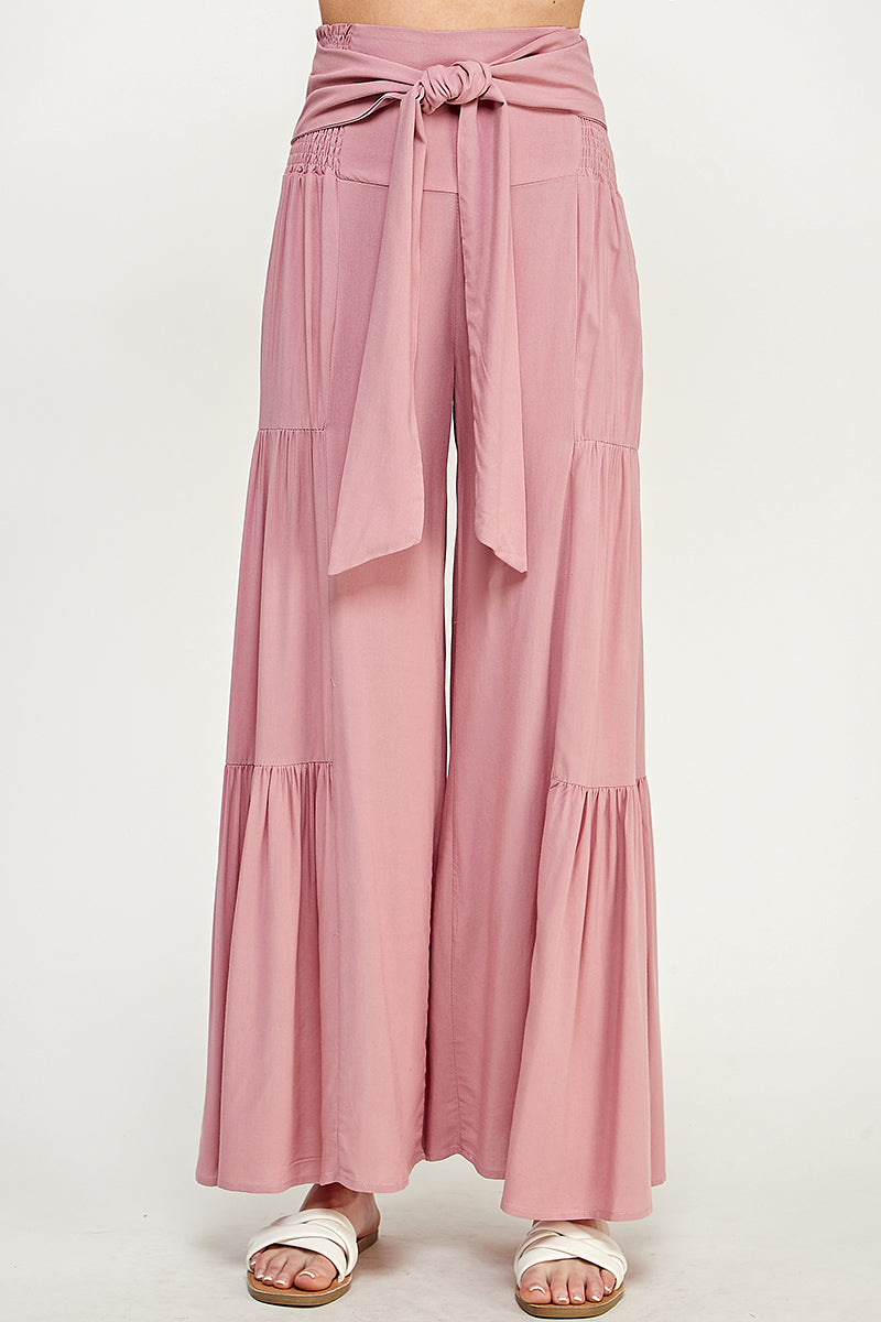 SB0217-1pc-WOVEN SMOCKING WAIST LONG PANTS-$17 (Sample Fir Display)