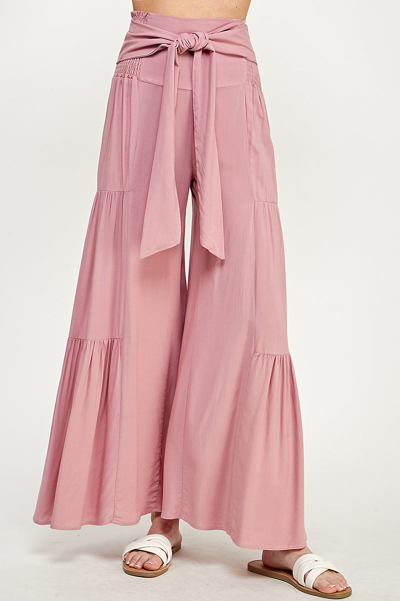 SB0217-1pc-WOVEN SMOCKING WAIST LONG PANTS-$17 (Sample Fir Display)