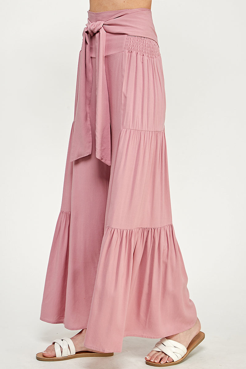 SB0217-1pc-WOVEN SMOCKING WAIST LONG PANTS-$17 (Sample Fir Display)