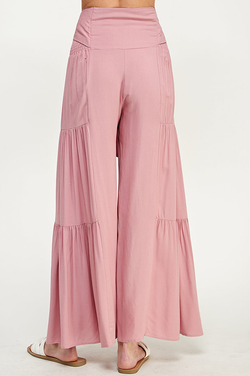SB0217-1pc-WOVEN SMOCKING WAIST LONG PANTS-$17 (Sample Fir Display)