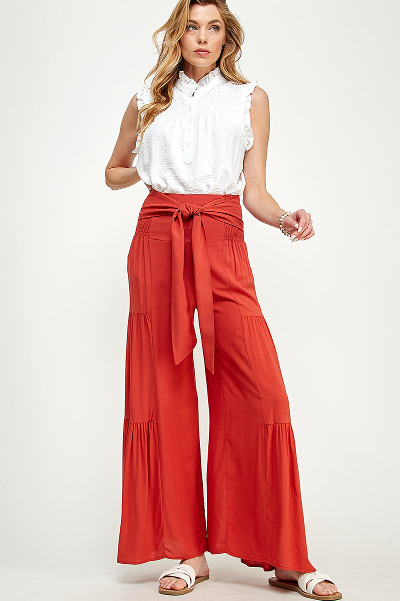 SB0217-1pc-WOVEN SMOCKING WAIST LONG PANTS-$17 (Sample Fir Display)