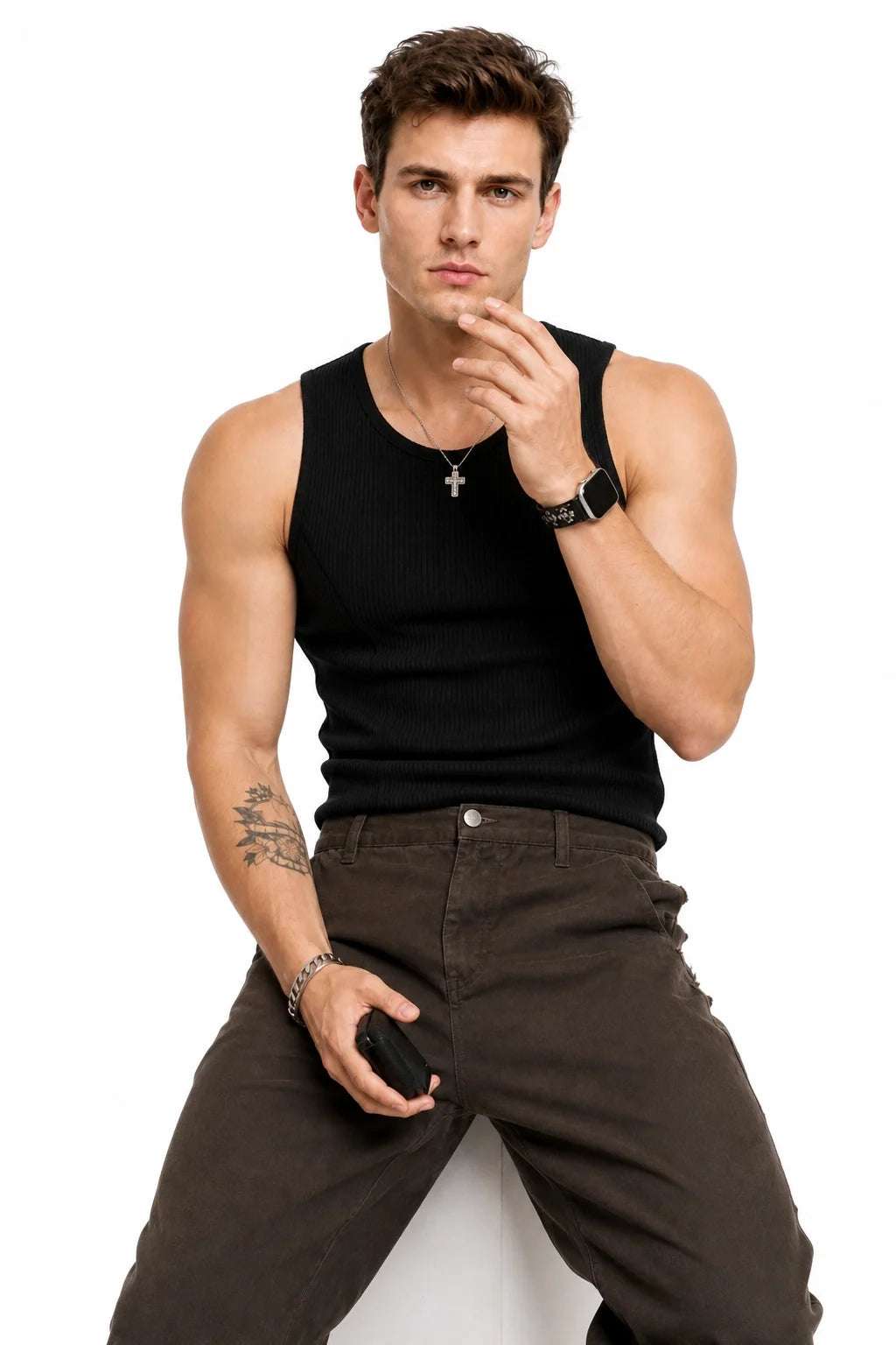 Athletic Ribbed Muscle Tank for Men, Stretchy Slim-Fit Sleeveless Vest