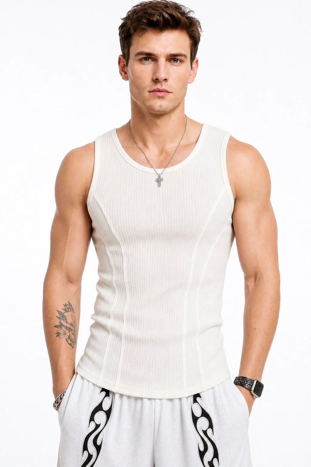 Athletic Ribbed Muscle Tank for Men, Stretchy Slim-Fit Sleeveless Vest