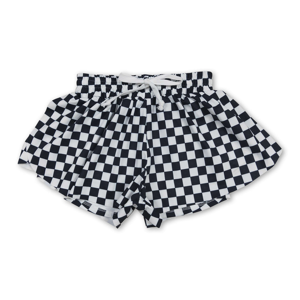 Black plaid kids girls team active summer shorts
