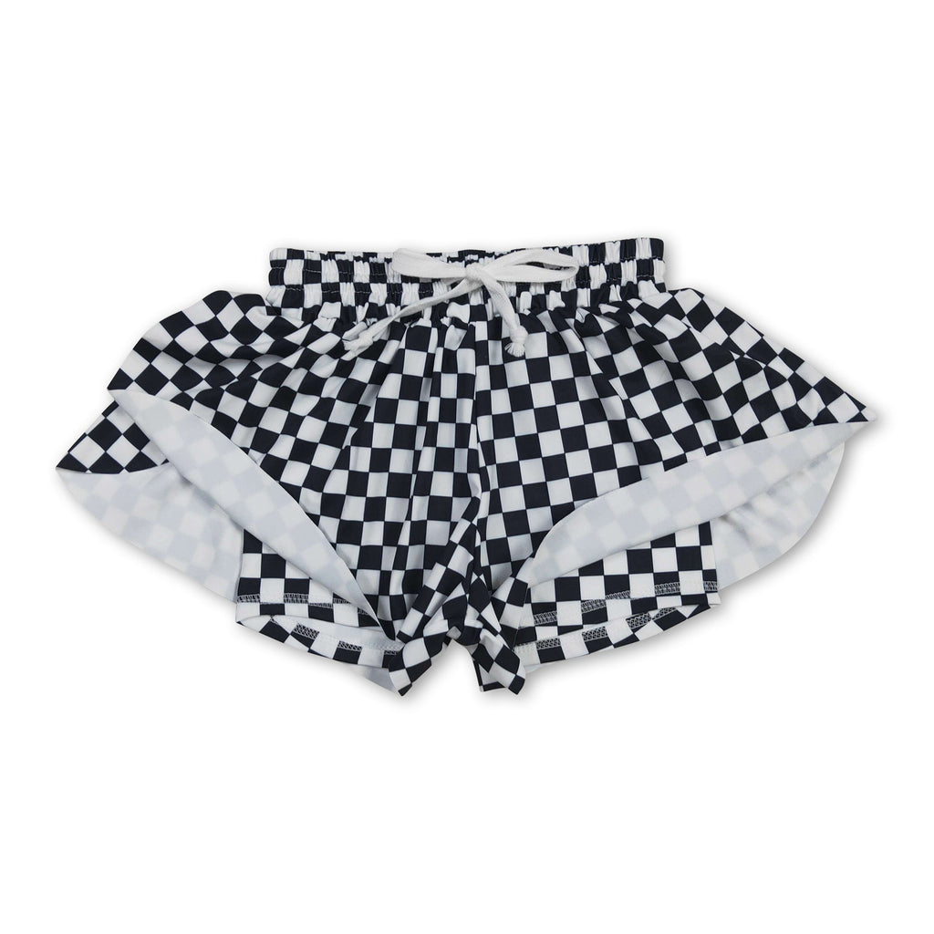 Black plaid kids girls team active summer shorts