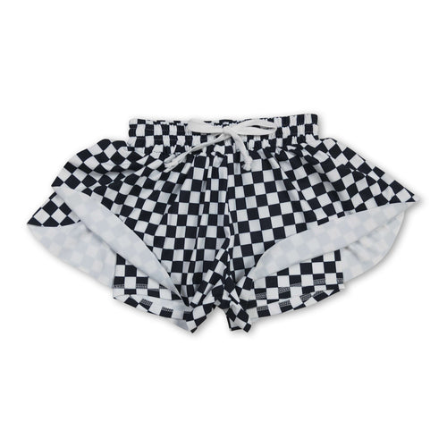 Black plaid kids girls team active summer shorts