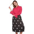 Pleione Pleated Polka Dot Midi Skirt In Black
