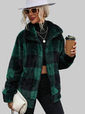 Women Plaid Zip-Up Collared Jacket