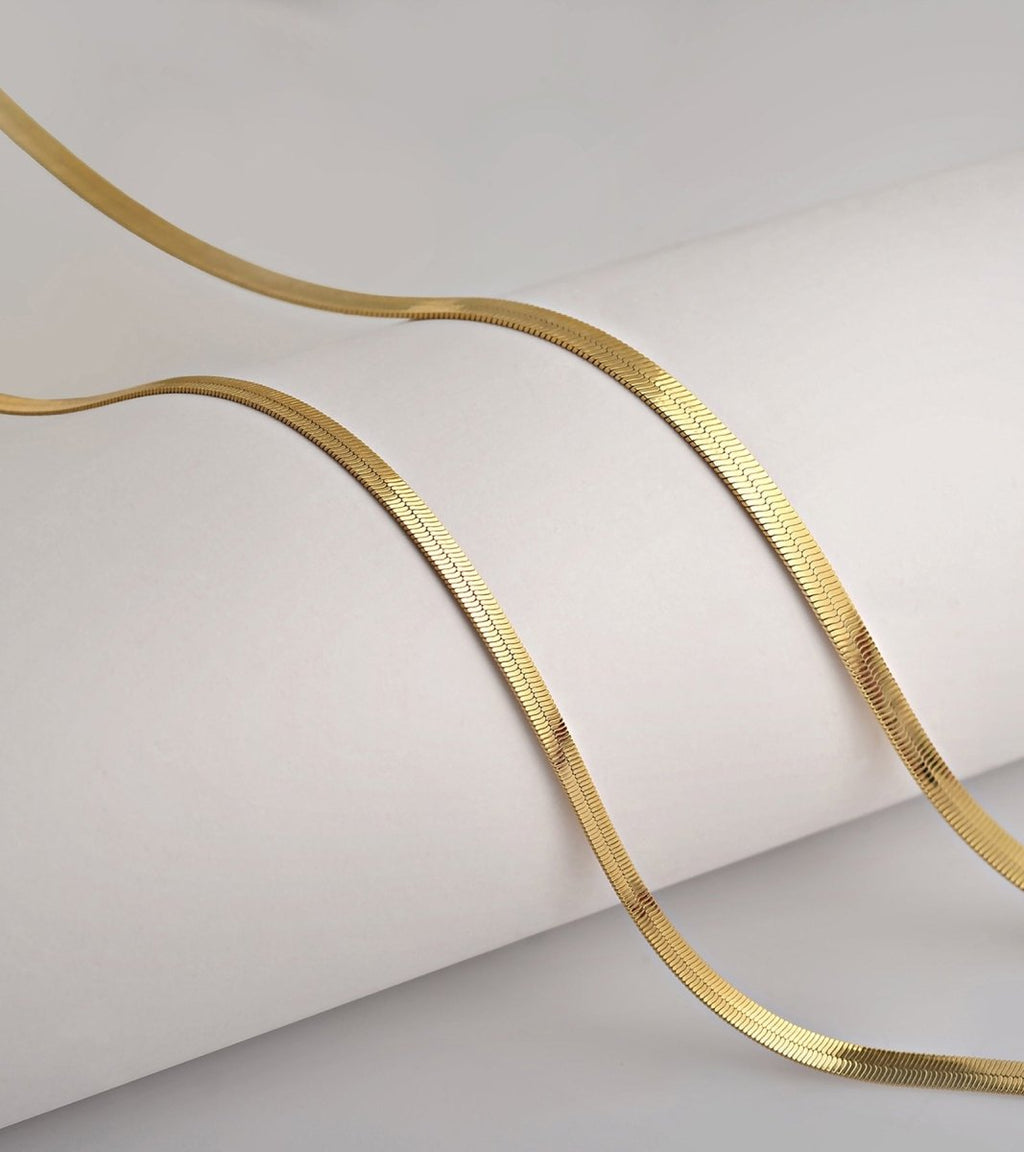 Herringbone Chain Necklace | 18K Gold Filled Herringbone Chain, Layered Necklace, Flat Snake Chain, Skinny Gold Chain Everyday Wear | Stainless Steel, Gold Filled 3mm 4mm | WA-930 to WA-936