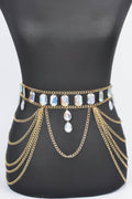 Metal Layered Chain Belt W/acrylic Stone