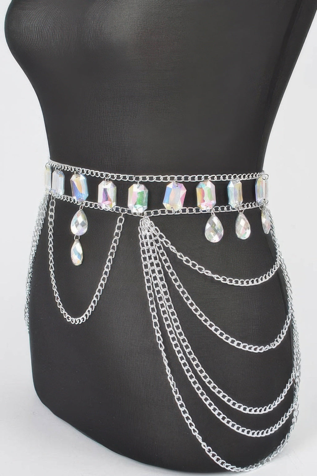 Metal Layered Chain Belt W/acrylic Stone